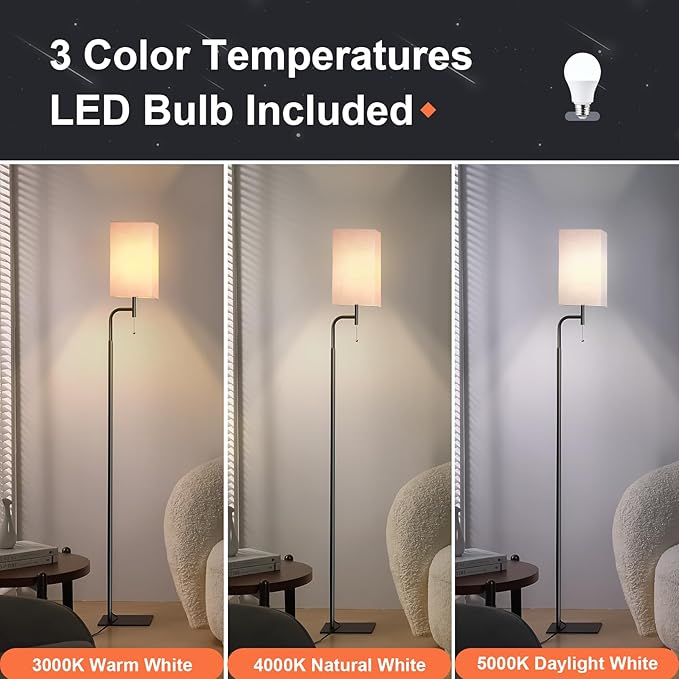 Floor Lamp for Living Room, 3 Color Temperatures, Modern Standing Lamp with Linen Shade, Minimalist Stand Up Lamp Pole for Office, Kids Room, Guest Room, Pink - LeafyLoom