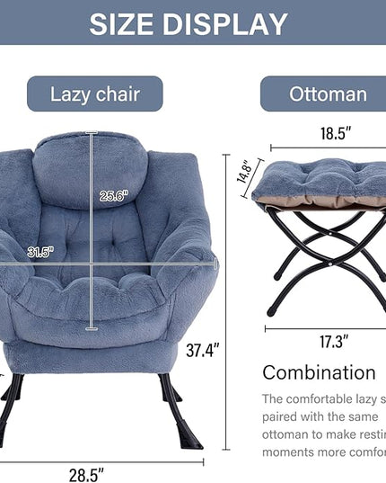 LITA Lazy Chair with Ottoman, Modern Accent Leisure Upholstered Sofa Chair, Lounge Reading Chair with Armrests and a Side Pocket for Living Room, Bedroom & Small Space, Plush Light Blue - LeafyLoom
