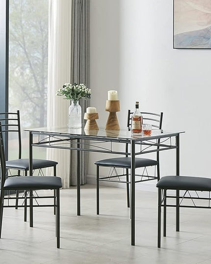 VECELO Dining Table with 4 Chairs [4 Placemats Included, Black, 43.3x27.5x30, 15.7x16.9x33.8 - LeafyLoom