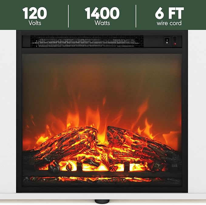 Furinno Jensen Open Storage Fireplace Entertainment Center for TV up to 70 Inch with Stainless Steel Tubes, White Oak/Chrome - LeafyLoom