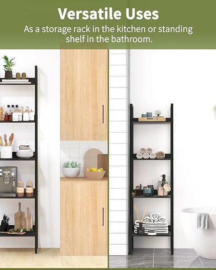 Yoobure Ladder Shelf, 5 Tier Tall Ladder Bookshelf Corner Shelf, Industrial Book Shelf Ladder Bookcase Narrow, Standing Storage Shelves Display Shelf for Bedroom Living Room Office Kitchen Bathroom - LeafyLoom