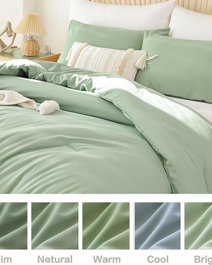 ROSGONIA Sage Green Twin Comforter Set for College Girls Boys,1 Sage Comforter & 1 Pillowcase, Lightweight Kids Comforter Sets Soft Dorm Bedding - LeafyLoom