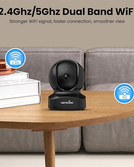 wansview Security Camera, IP Camera, WiFi Home Indoor Camera for Baby/Pet/Nanny, 2 Way Audio Night Vision, Compatible with Alexa, with TF Card Slot and Cloud, Q5 (Black, 5MP) Wansview