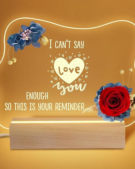 Yamonic Valentines Day Gifts for Her, Handmade Acrylic Plaque with Eternal Real Rose, Night Light with Preserved Rose Romantic Gifts for Girlfriend Wife Women (Reminder) - LeafyLoom