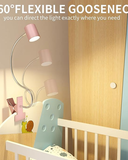 Dott Arts Desk Lamp,USB Clip On Light with 3 Color Modes,LED 10 Levels Brightness Reading Lamp, 360°Gooseneck Book Light,Eye-Care Reading Light for Home Office,Headboards Pink - LeafyLoom