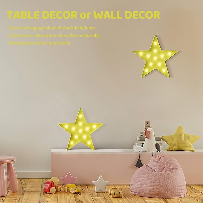 Yellow Star Birthday Party Decorations, Battery Powered Star Night Light for Kids, Kids Room Decor for Bedrooms, Baby Night Light, Toddler Room Decor, Kids Room Decor, Wall Decor for Bedroom - LeafyLoom