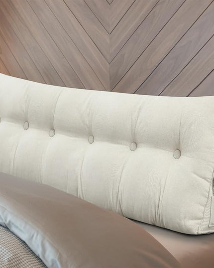 Headboard Wedge Pillow Triangular Bed Rest Reading Backrest Body Bolster Cushion Back Support Long Bolster Pillow for Bed Gifts with Removable Cover(Beige, King (79 x 20 x 8 Inch)) - LeafyLoom