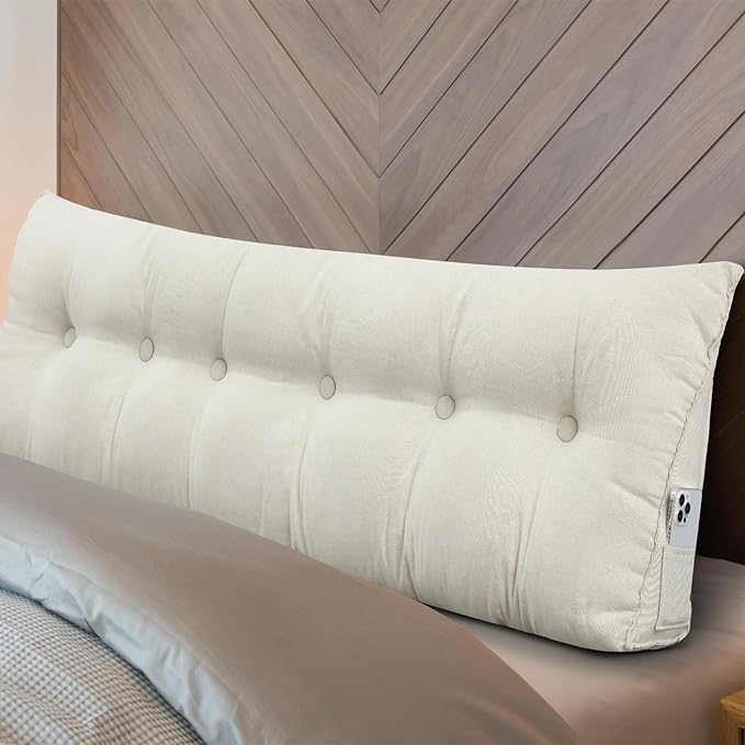 Headboard Wedge Pillow Triangular Bed Rest Reading Backrest Body Bolster Cushion Back Support Long Bolster Pillow for Bed Gifts with Removable Cover(Beige, King (79 x 20 x 8 Inch)) - LeafyLoom