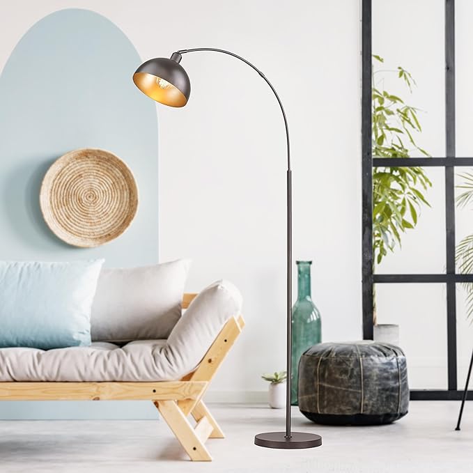 Arch Floor Lamp with Remote Control, Farmhouse Industrial Standing Lamp, 70” Dimmable Tall Lamp with 360° Adjustable Hanging Metal Shade, Over Couch Lamps with 9W LED Bulb (Oil Rubbed Bronze) - LeafyLoom