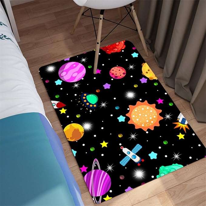 Space Rug - Space Rug for Boys Room Solar System Rug Planet Carpet for Kids Outer Space Area Rug Bedroom Boys Kids Rugs for Playroom Galaxy Rugs for Boys Bedroom,Black,2'×3' - LeafyLoom