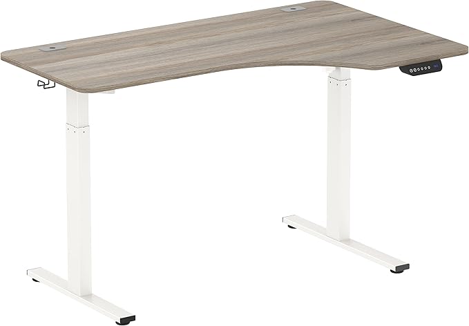 SHW 55-Inch Large Electric Height Adjustable L-Shaped Standing Desk with Right Facing Corner, Oak - LeafyLoom