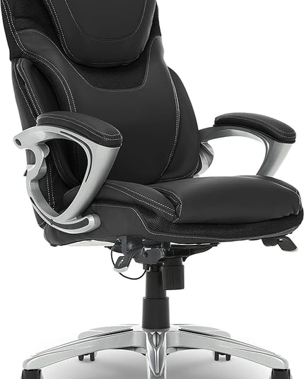 Serta Bryce Executive Office Chair, Ergonomic Computer DeskChair with Patented AIR Lumbar Technology, Comfortable Layered Body Pillows for Cushioning, SertaQuality Foam, Bonded Leather, Black - LeafyLoom