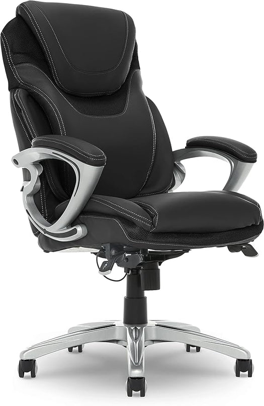 Serta Bryce Executive Office Chair, Ergonomic Computer DeskChair with Patented AIR Lumbar Technology, Comfortable Layered Body Pillows for Cushioning, SertaQuality Foam, Bonded Leather, Black - LeafyLoom