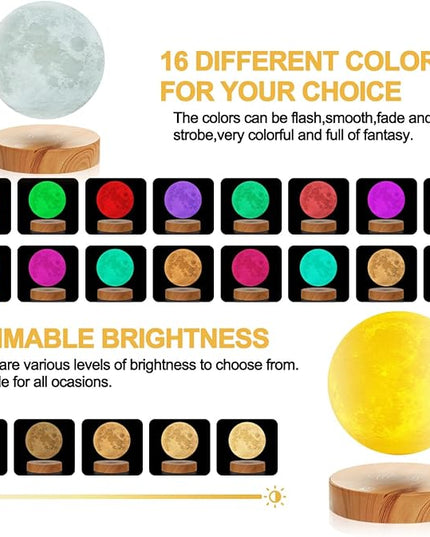 VGAzer Levitating Moon Lamp,Floating Moon lamp,Floating and Spinning in Air Freely with 3D Printing Moon Lamp Has 16 Colors 20 Modes for Unique Christmas Gifts,Room Decor,Office Toys - LeafyLoom