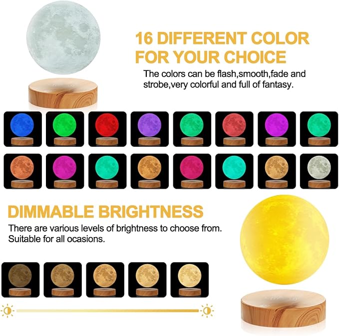 VGAzer Levitating Moon Lamp,Floating Moon lamp,Floating and Spinning in Air Freely with 3D Printing Moon Lamp Has 16 Colors 20 Modes for Unique Christmas Gifts,Room Decor,Office Toys - LeafyLoom