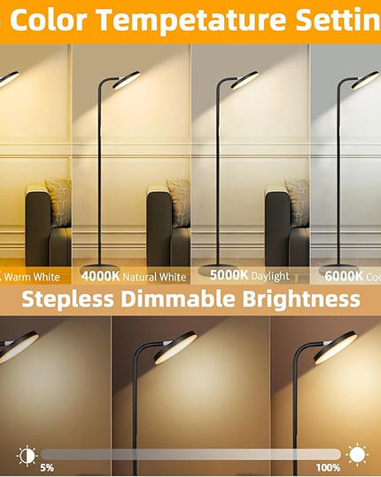LED Floor Lamp, Upgraded Super Bright Standing Lamp with Remote Touch Control,Stepless Adjust Color Temperatures & Brightness Torchiere Tall Lamp,Rotatable Reading Floor Lamps for Living Room, Bedroom - LeafyLoom