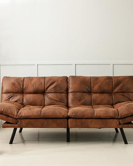 Convertible Couch Bed,Memory Foam Futon Sleeper Sofa Sofabed, Standard Brown - LeafyLoom