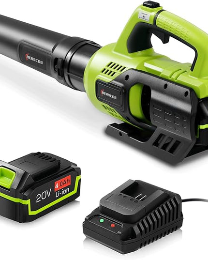 Leaf Blower Cordless,580CFM/160MPH Electric Leaf Blower with 4.0Ah Battery and Fast Charger, Lightweight Leaf Blowers for Lawn Care, Yard, Garage, Patio & Sidewalk Blowing - LeafyLoom