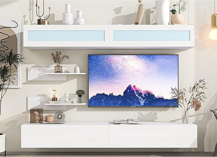 NicBex Wall Mount Floating TV Stand for 95+ Inch TV LED Entertainment Center Media Storage Console Table with 4 Media Storage Cabinets and 2 Shelves for Living Room,Bedroom, 95 Inch,White - LeafyLoom
