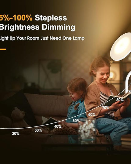 PESRAE 36W/3600LM LED Torchiere Bright Standing Lamp for Living Room, Rotatable Tall Lamp with Remote Control, Stepless Color Temperatures and Dimming Floor Lamps for Bedroom Office (Gravel White) - LeafyLoom