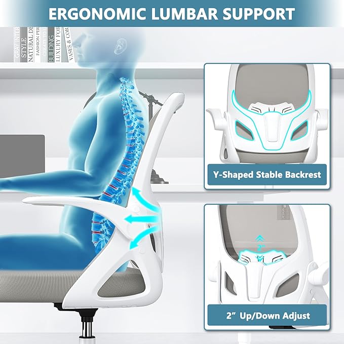 Drafting Chair Tall Office Chair for Standing Desk Adjustable Tall Desk Chair with Footrest Ring and Lumbar Support Ergonomic Computer Chair with Flip-up Armrests (Grey) - LeafyLoom