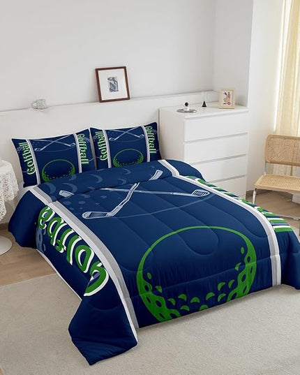 Feelyou Kids Golf Print Comforter Set Full Size Ball Sports Bedding Set for Boys Girls Teens Bedroom Decor Golf Ball Lover Comforter Women Men Ball Games Duvet Set with 2 Pillow Case - LeafyLoom