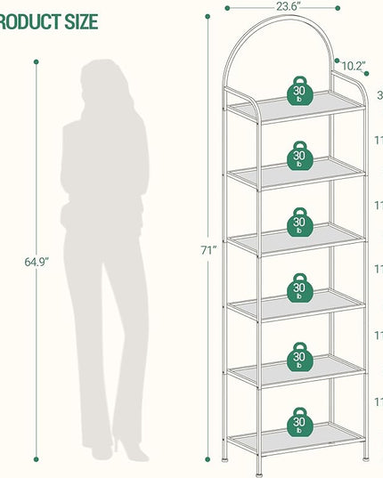 Bookcase Bookshelf, Tempered Glass Bookshelves, Slim Shelving Unit for Bedroom, Bathroom, Home Office, Steel Frame, 6 Tier Gold BC21699G - LeafyLoom