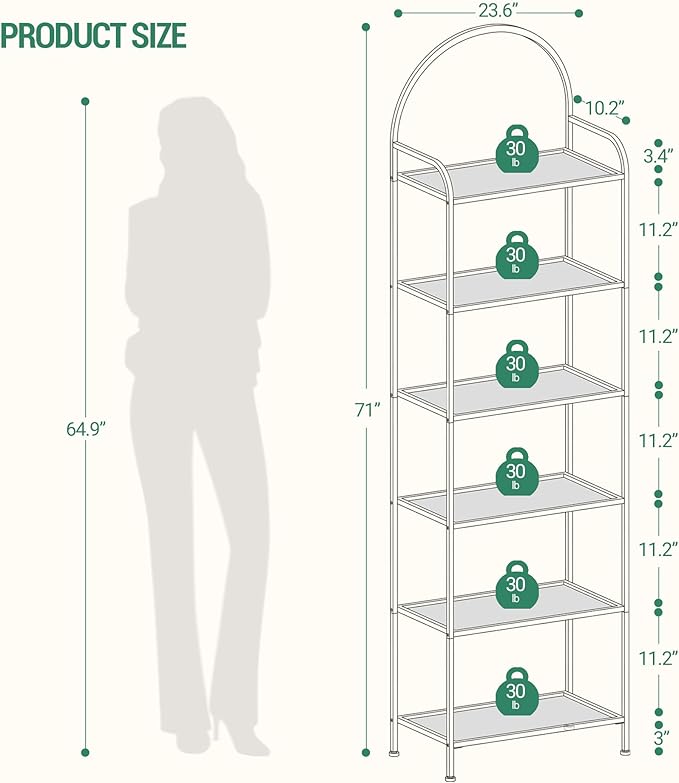 Bookcase Bookshelf, Tempered Glass Bookshelves, Slim Shelving Unit for Bedroom, Bathroom, Home Office, Steel Frame, 6 Tier Gold BC21699G - LeafyLoom