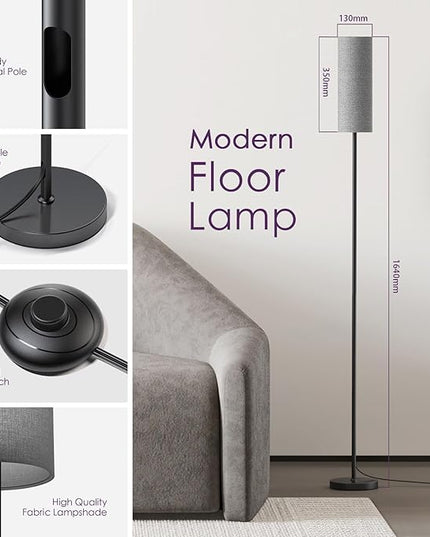 Floor Lamps for Living Room, Modern Floor Lamp with RGB LEDs Bulb,Dimmable Floor Lamp with App Control & Remote Control,Tall Reading Lamp for Bedroom, Living Room, Office,Gray Lampshade - LeafyLoom