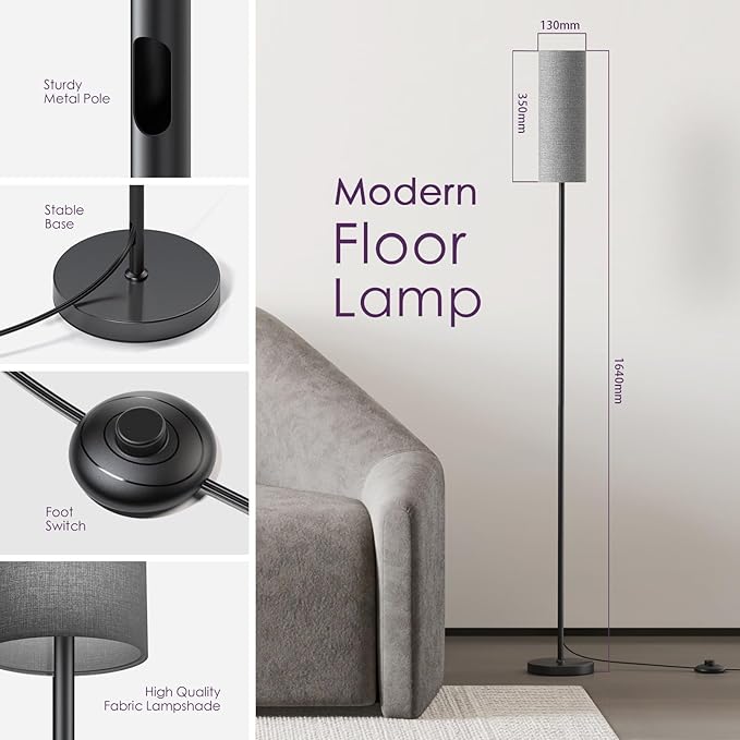 Floor Lamps for Living Room, Modern Floor Lamp with RGB LEDs Bulb,Dimmable Floor Lamp with App Control & Remote Control,Tall Reading Lamp for Bedroom, Living Room, Office,Gray Lampshade - LeafyLoom