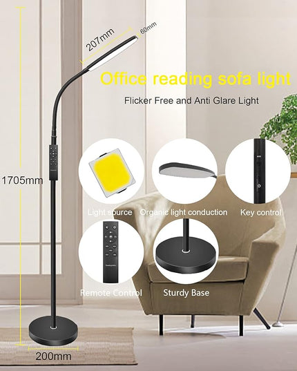 Modern LED Floor Lamp Bright 18W sofa reading Lamps Estheticians' Light for Lash Extensions,Dimmable Modern Standing Light,Adjustable Gooseneck Task Lighting for Living Room Bedroom Office - LeafyLoom