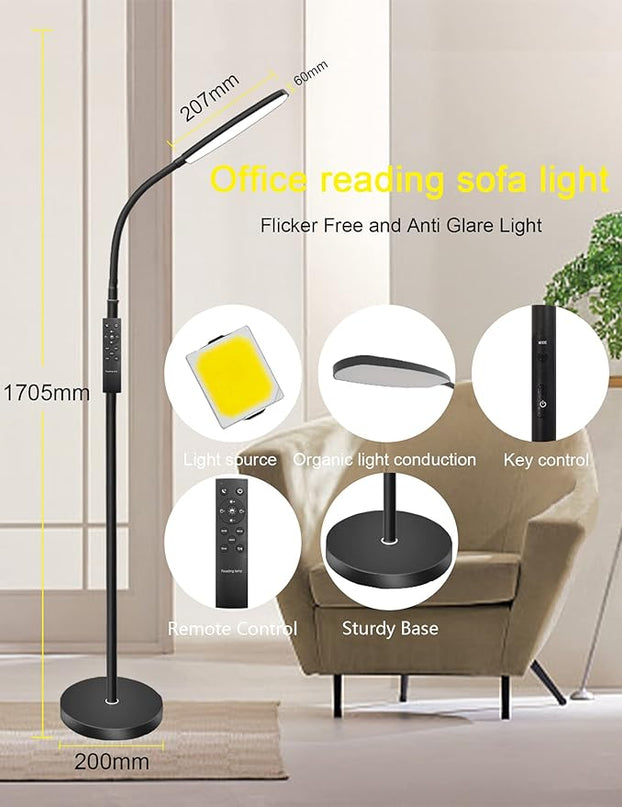 Modern LED Floor Lamp Bright 18W sofa reading Lamps Estheticians' Light for Lash Extensions,Dimmable Modern Standing Light,Adjustable Gooseneck Task Lighting for Living Room Bedroom Office - LeafyLoom