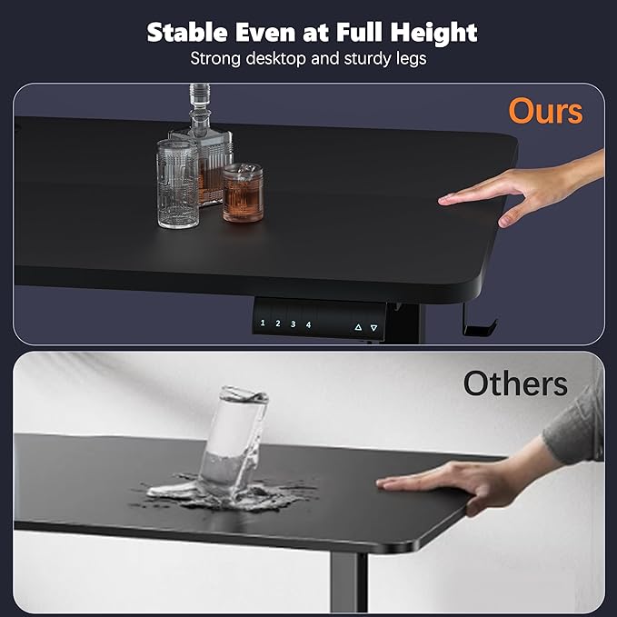 Monomi Electric Height Adjustable Standing Desk, 48x24 Inches, Ergonomic Home Office Sit/Stand Up Desk (Black Steel Frame/Black Top) - LeafyLoom