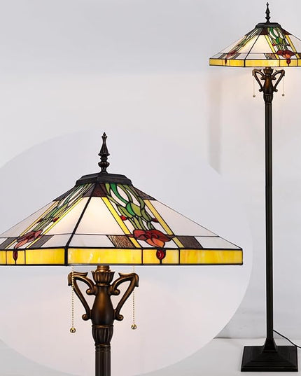 Tiffany Floor Lamp Mission Style Stained Glass Standing Reading Light 16X16X64 Inch Tulip Flower - LeafyLoom