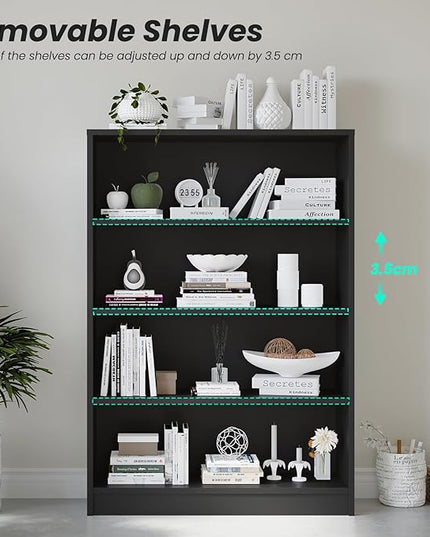 Farini 4 Shelf boockase Display Bookcase Freestanding Wooden Bookshelves for Home Office Living Room,48 Inch Height,Black - LeafyLoom