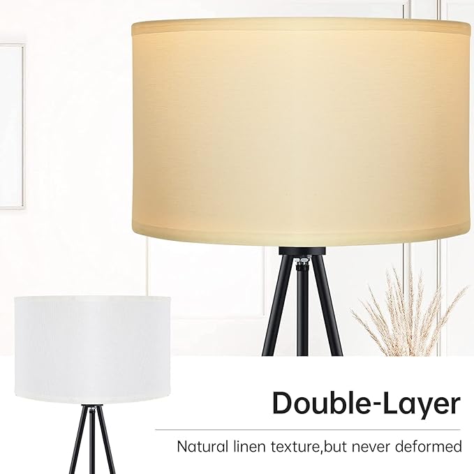BoostArea Floor Lamp for Living Room, Tripod Floor Lamp, 15W LED Bulb, 3 Levels Dimmable Brightness, White Linen Lamp Shade, Mid Century Standing Lamp for Living Room, Bedroom, Study Room and Office - LeafyLoom