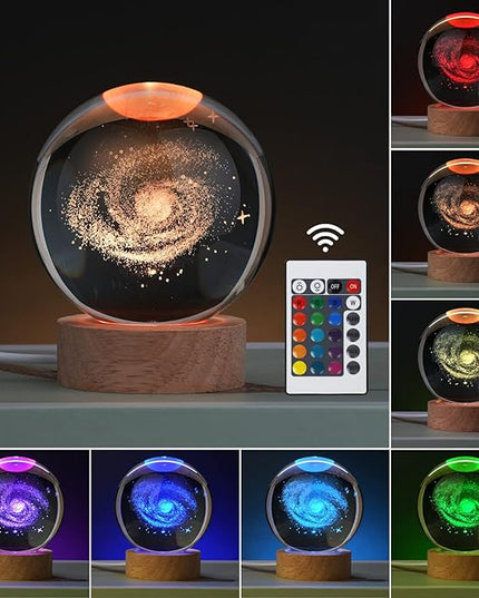Large 3D Galaxy Crystal Ball Night Light, Crystal Lamp 16 Color Changing with Remote Control for Bedroom Decor, Birthday Gift for Teens Boys and Girls, Galaxy Model - LeafyLoom