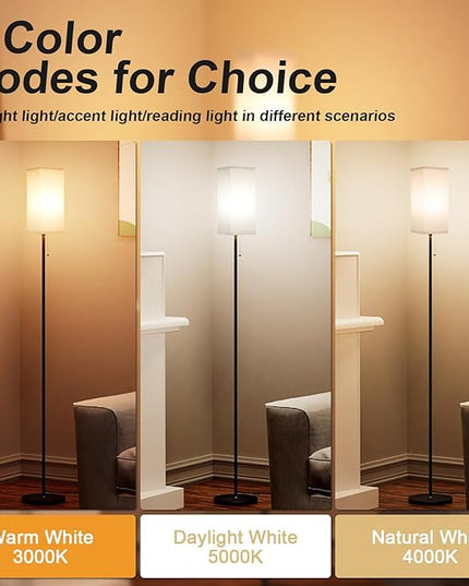 Beige Floor Lamps for Living Room - 3 Color Temperature Black Standing Lamps with Pull Chain Switch, Modern Tall Lamp for Office Home Nursery and Hotel, Pole Lamp for Reading - LeafyLoom
