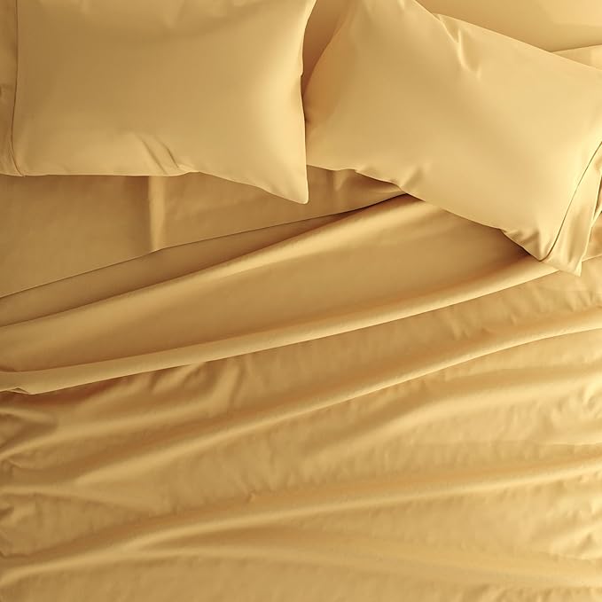 Linen Market Bed Sheets for Queen Size Bed (Gold) - Sleep Better Than Ever with These Soft and Cooling Queen Sheets - Deep Pocket Fits 16" Thick Beds - 4 Piece Queen Sheet Set - LeafyLoom