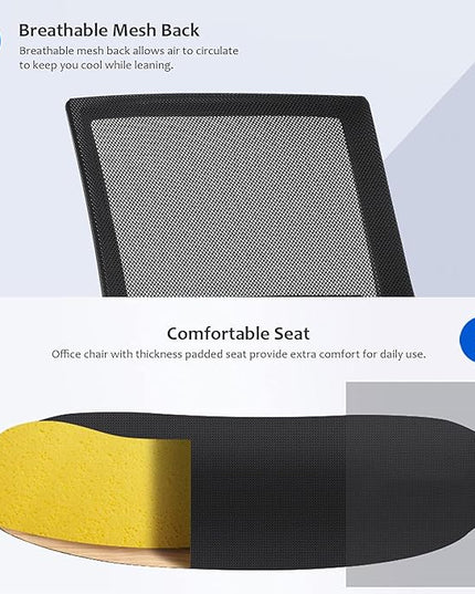 FDW Office Chair Ergonomic Desk Chair Mid-Back Mesh Computer Chair Lumbar Support Comfortable Executive Adjustable Rolling Swivel Task Chair with Armrests,Black - LeafyLoom