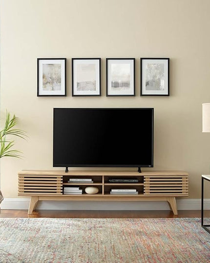 Modway Render Mid-Century Modern Low Profile 70 Inch Media Console TV Stand in Oak, 70" - LeafyLoom