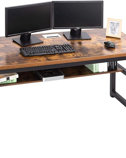 TOPSKY Computer Desk with Bookshelf/Metal Hole Cable Cover 1.18" Thick Desk (55", Rustic Brown) - LeafyLoom