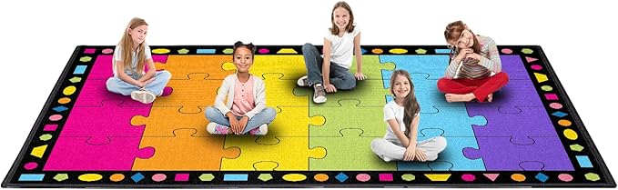 Booooom Jackson Large Classroom Rug Colorful Puzzle Classroom Carpet 7'5"x13'Area Rug with Non-Slip Backing School Classroom Seating Carpet Elementary(shense-4023) - LeafyLoom