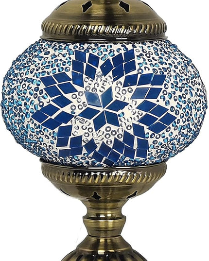 Turkish Mosaic Lamp Bohemian Tiffany Style Stained Glass Bedside Lamp for Bedroom (Blue) - LeafyLoom