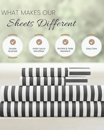Linen Market 4 Piece California King Bedding Sheets Set (Gray Ribbon) - Sleep Better Than Ever with These Ultra-Soft & Cooling Bed Sheets for Your Cal King Size Bed - Deep Pocket Fits 16" Mattress - LeafyLoom
