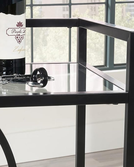 Sauder International Lux Bar Cart, Black Finish - LeafyLoom