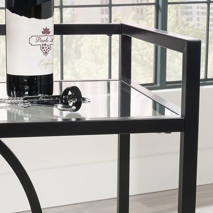 Sauder International Lux Bar Cart, Black Finish - LeafyLoom