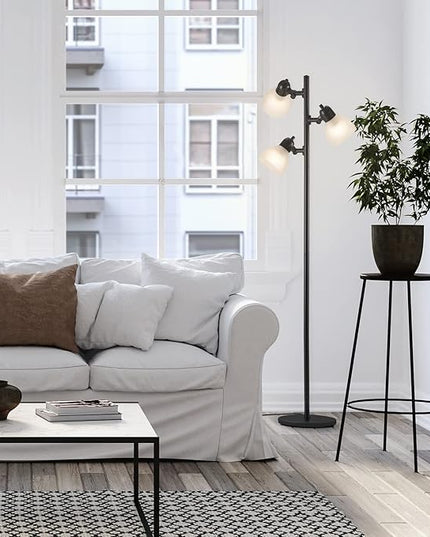 Globe Electric 12719 Life 63" 3-Light Floor Lamp, Matte Plastic, LED Bulbs Included, Black with Frosted Shade - LeafyLoom