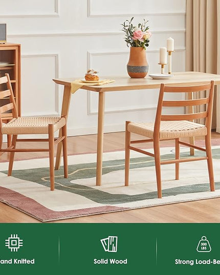 STARY Wood Rattan Dining Room Chairs Comfortable Woven Seat, Fully Assembled, Nature - Set of 2 - LeafyLoom