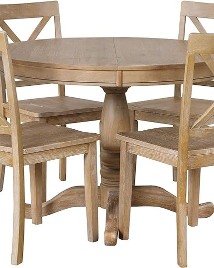 NicBex Round Dining Table Set for 4 Kitchen & Dining Room Tables Modern Dining Table Set for 4, Round Table and 4 Kitchen Room Chairs for Dining Room, Dinette, Breakfast Nook, Natural Wood Wash - LeafyLoom